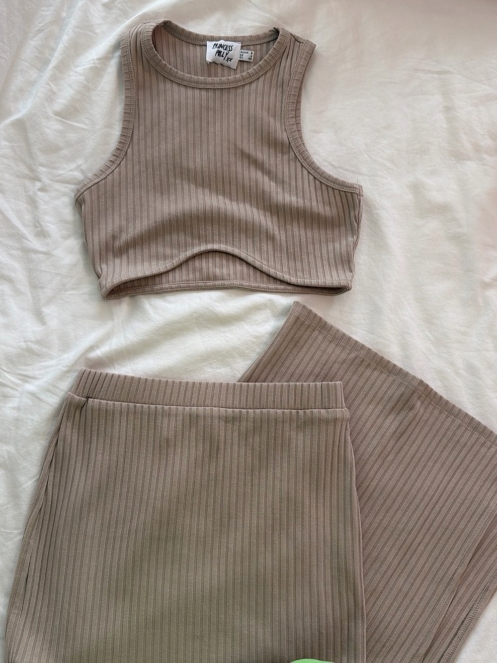 Princess Polly Ribbed Taupe Bodycon Skirt & Crop Tank Set